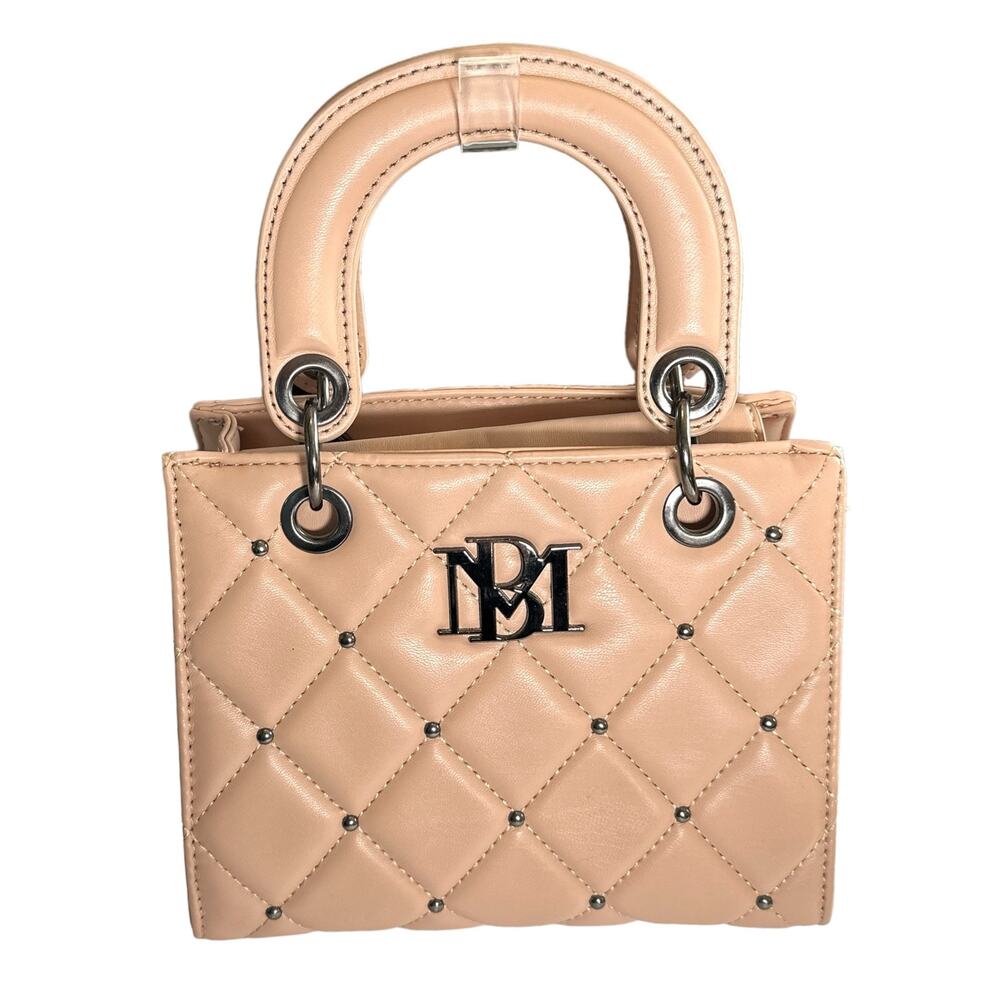 Badgley Mischka Diamond Quilted Stud Mini Handle Tote Vegan Leather Handbag Pink